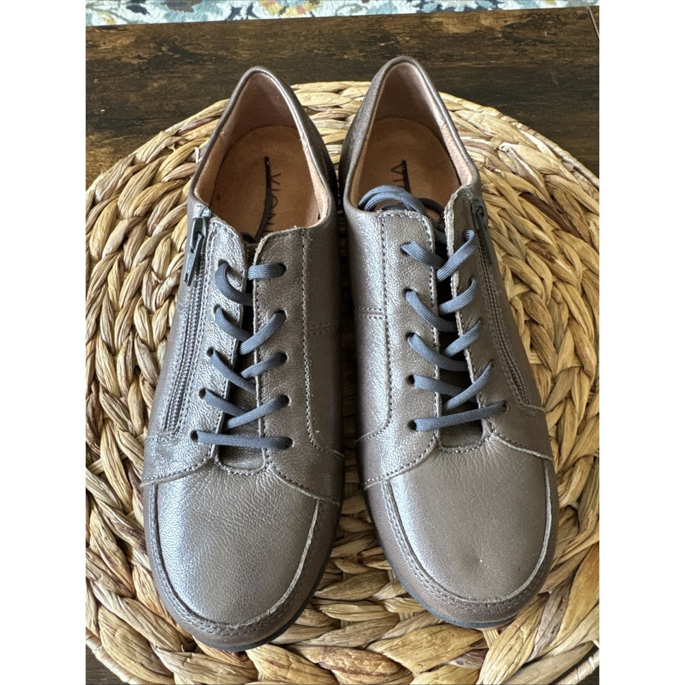 Vionic Women's Abigail Metallic Pewter Lace Zip Shoes Size 6 Comfort